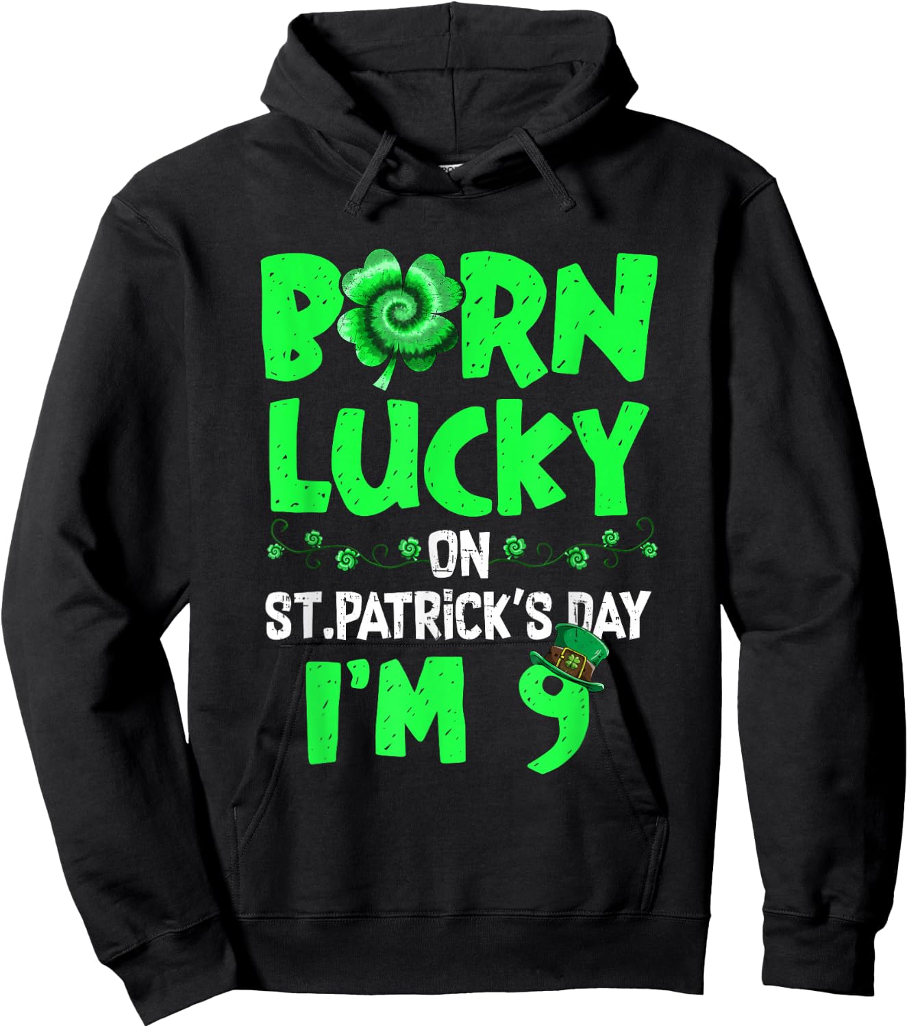 St Patricks Day 9th Birthday Boy Girl 9 Years Old Boys Kids Hoodie - Hoodie | Black