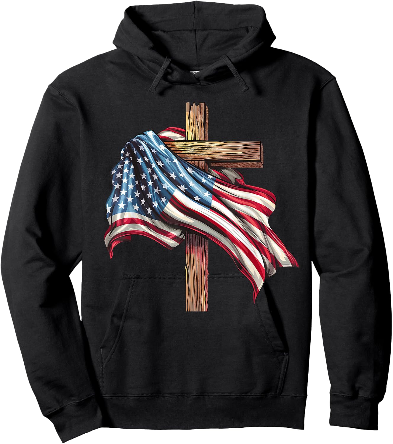 American Flag Cross for Patriotic USA Christians Distressed Hoodie - Hoodie | Black