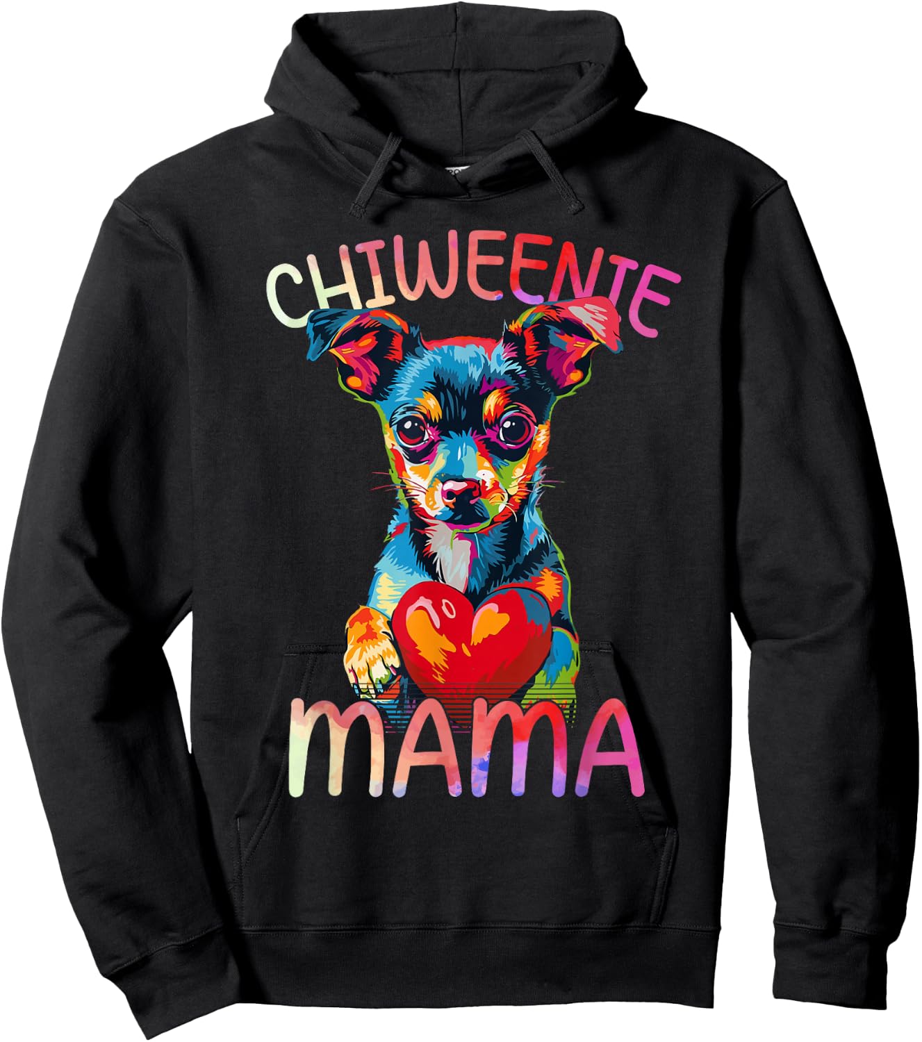 Chiweenie Lover Mama Heart Pop Art Chiweenie Mom Hoodie - Hoodie | Black