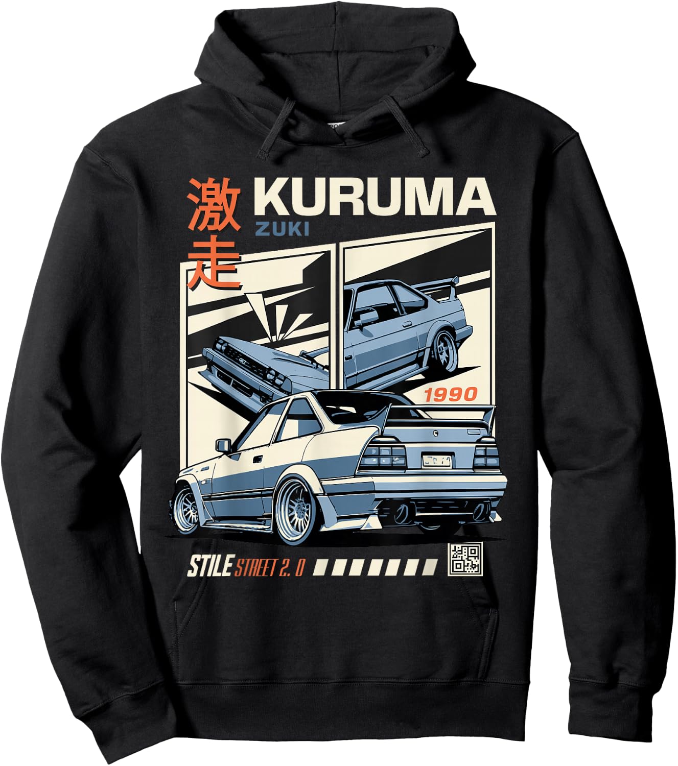 Vintage KURUMA Japanese JDM Tokyo Japan Drift Race Car Hoodie - Hoodie | Black