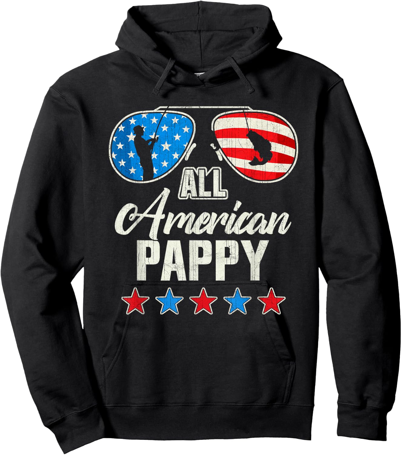All American Fishing Pappy 4th Of July US Flag Sunglasses Hoodie - Hoodie | Black