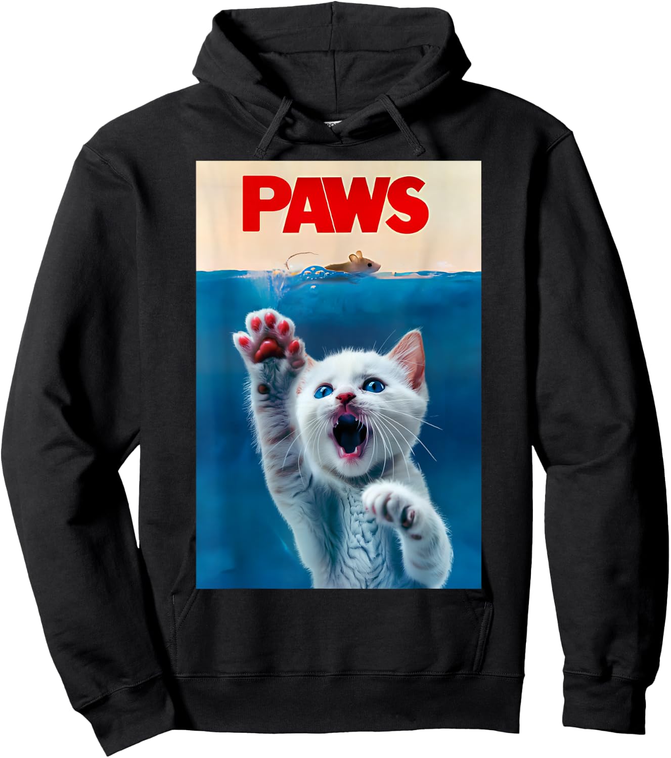 PAWS Funny Cat parody cat Lover Gift Kitten Shark Mouse meow Hoodie - Hoodie | Black