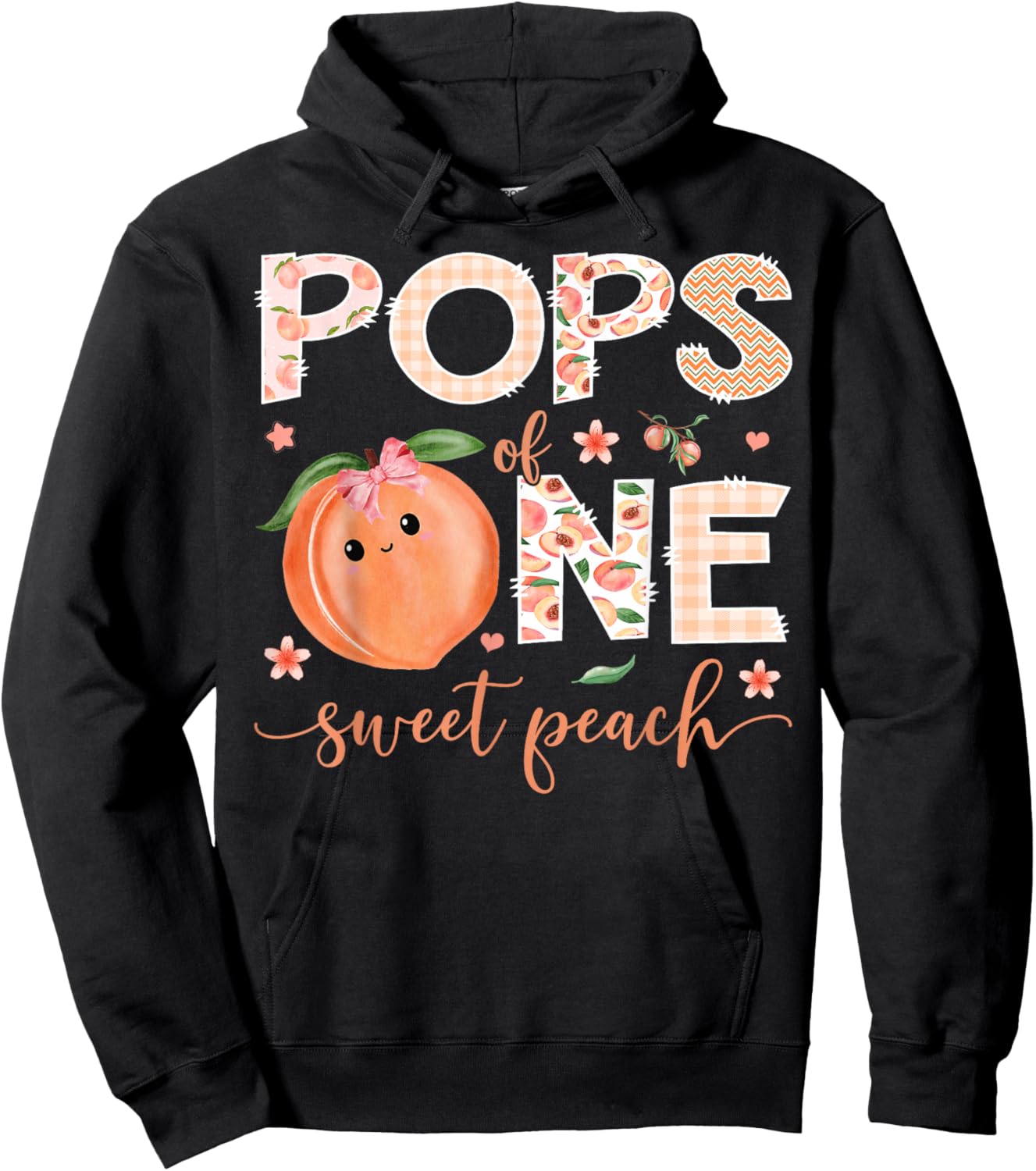 Pops of One Sweet Peach 1st Birthday Girl Party Hoodie - Hoodie | Black