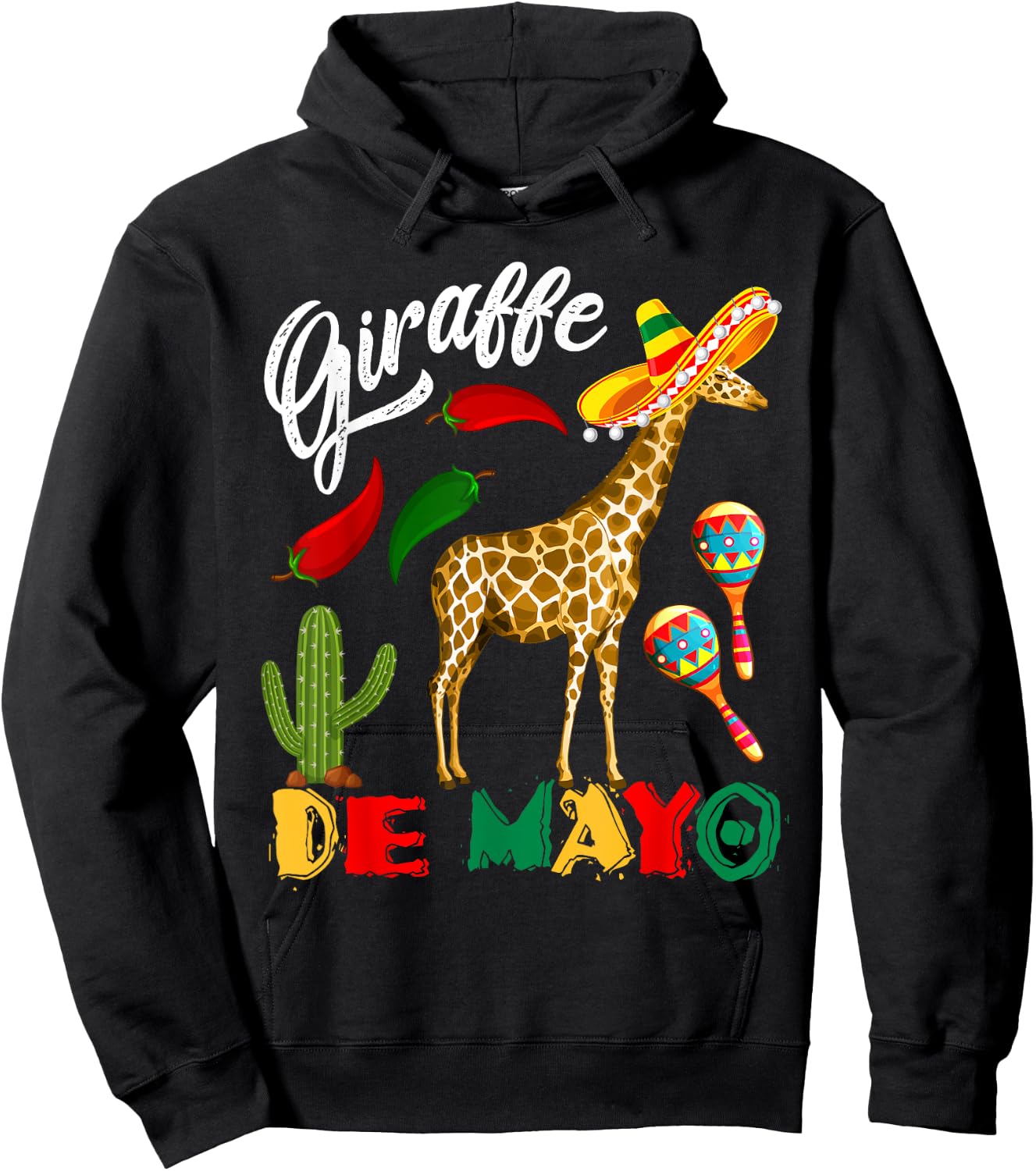 Giraffe De Mayo Mexican Giraffe Sombrero Cinco De Mayo Hoodie - Hoodie | Black