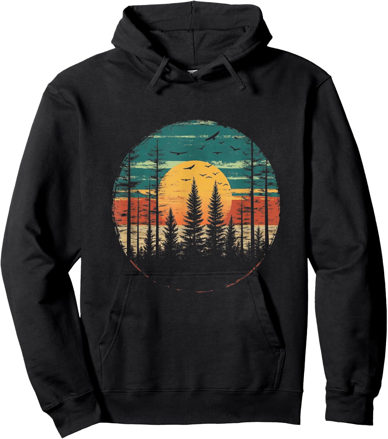 Retro Forest Trees Outdoors Nature Women Men Vintage Graphic Hoodie - Hoodie | Black