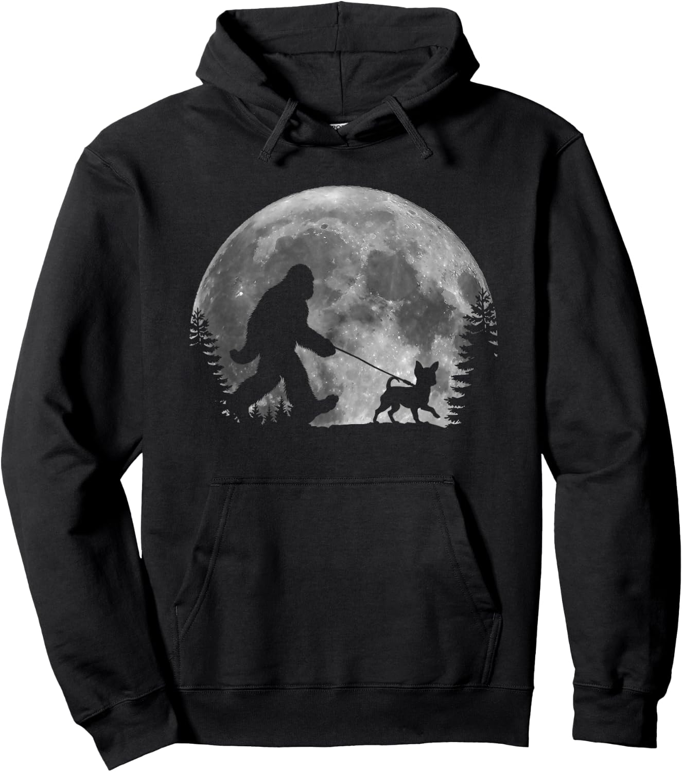 Bigfoot Walking a Dog Funny Chihuahua Lovers Moon Halloween Men Women Kids Hoodie - Hoodie | Black