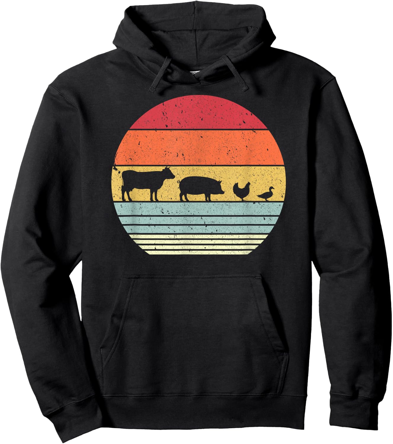 Farm Animals Shirt. Retro Cow, Pig, Chicken & Duck Hoodie - Hoodie | Black
