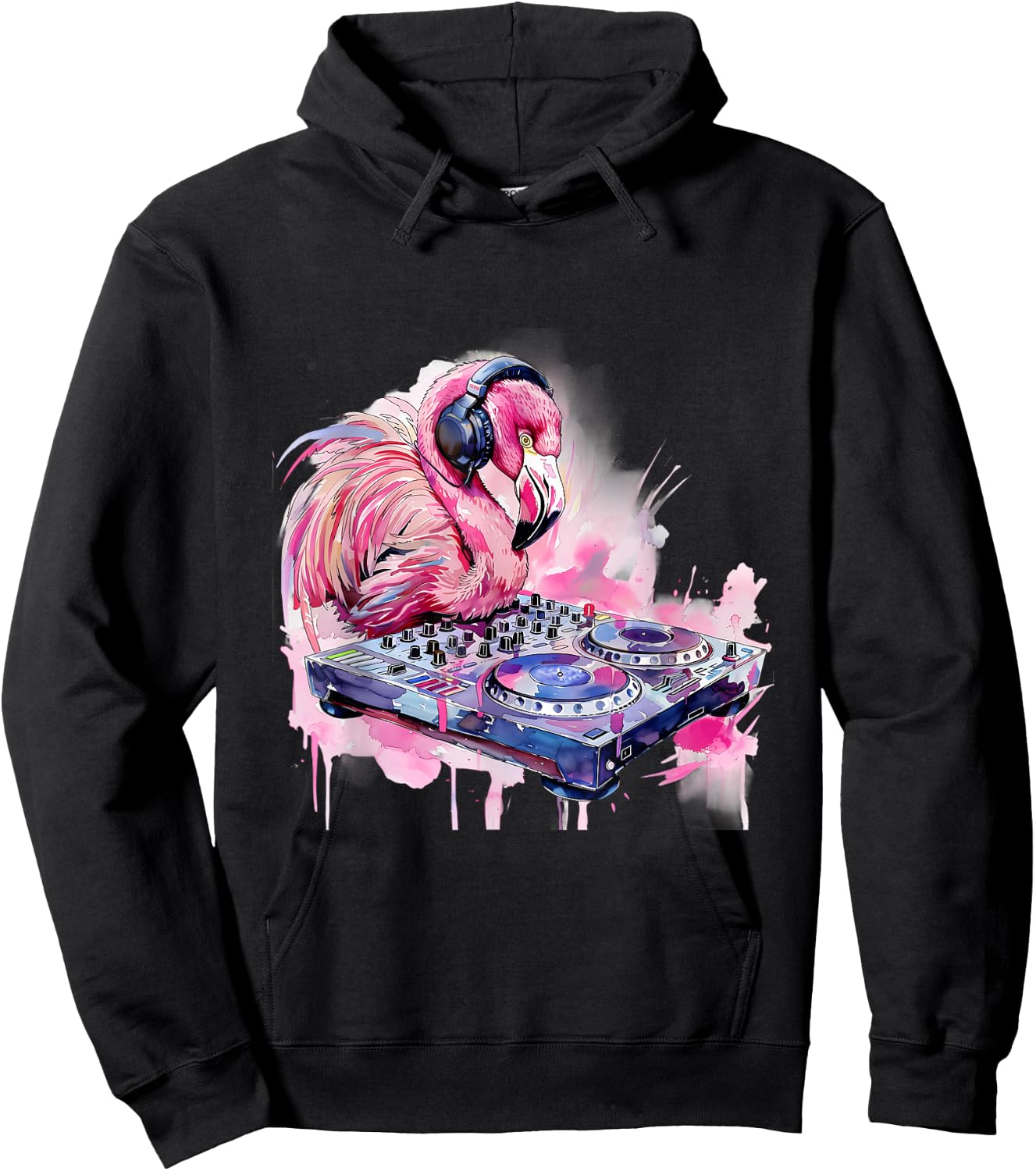 DJ Flamingo Bird Techno Dance Music Turntable DJ Flamingo Hoodie - Hoodie | Black