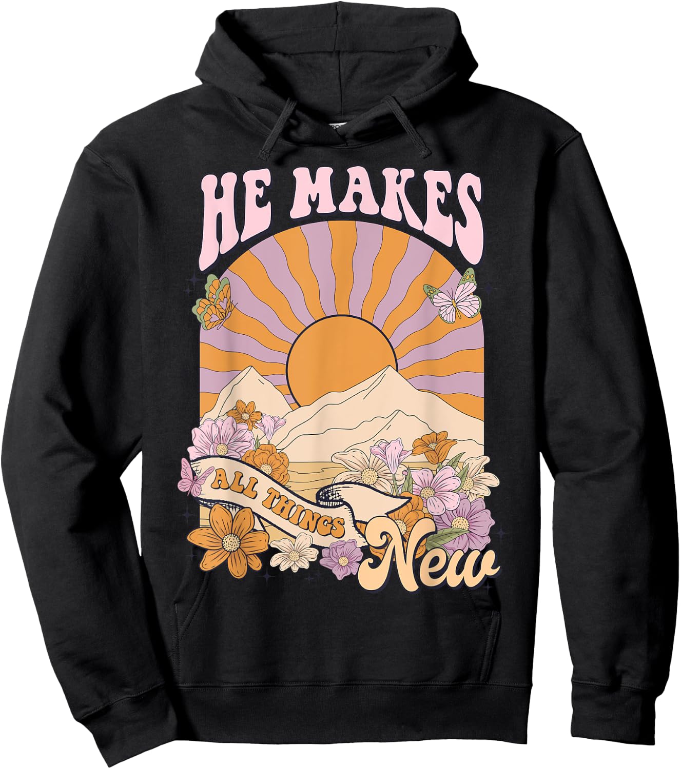 He Makes All Things New, Boho Christian Jesus, Bible Verse Hoodie - Hoodie | Black