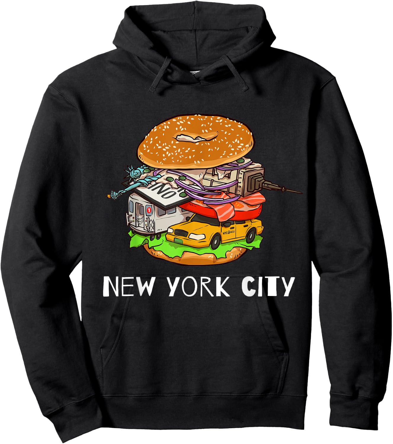 New York City Bagel with Everything NYC Hoodie - Hoodie | Black