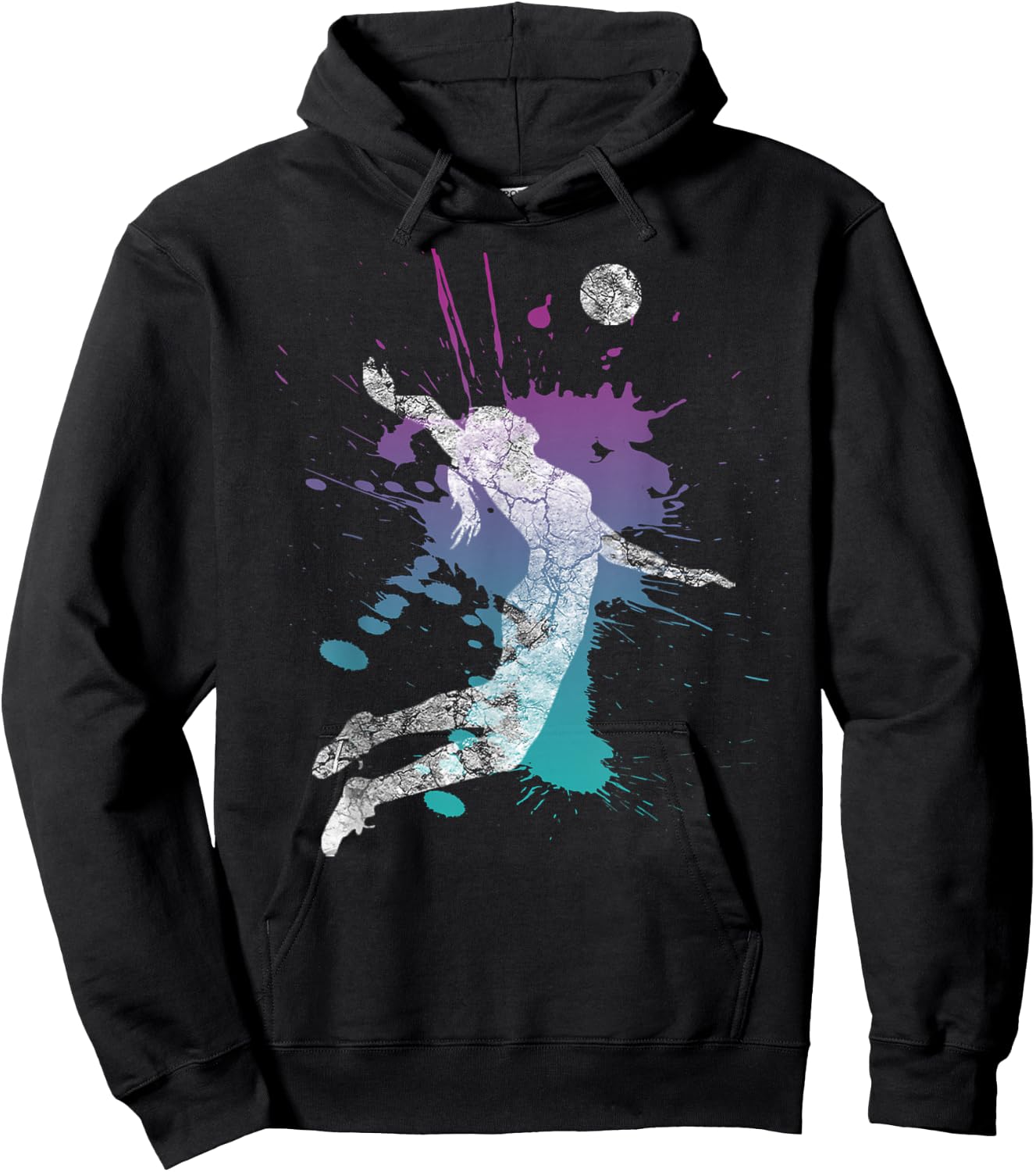 Girls Volleyball Poison Pink & Blue Server Teen Distressed Hoodie - Hoodie | Black