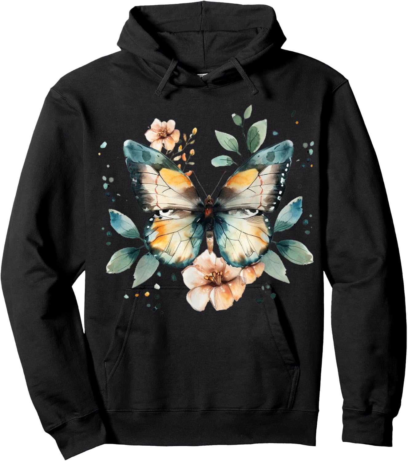 Butterfly With Flowers I Aesthetic Butterfly Hoodie - Hoodie | Black
