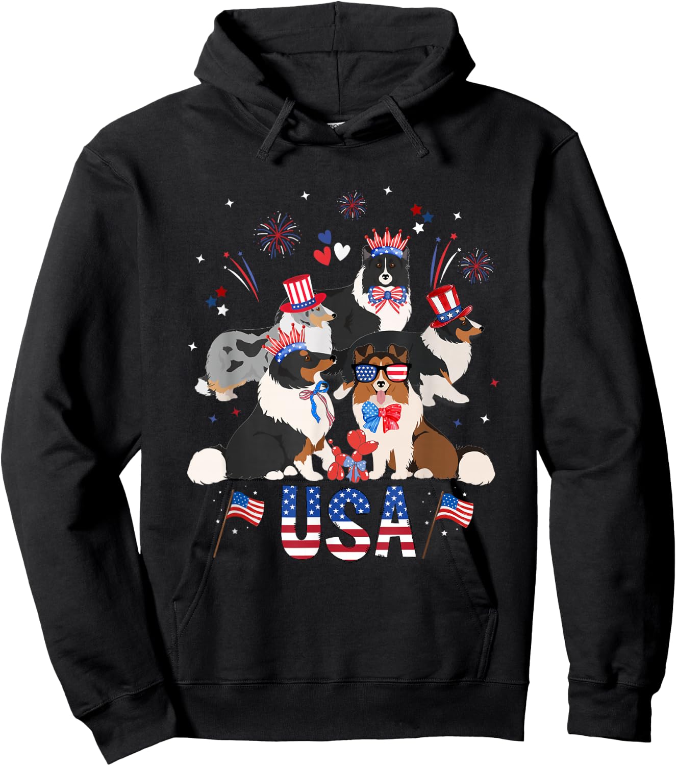 Adorable Sheltie 4th of July Patriotic Sheltie Mom Lover Hoodie - Hoodie | Black