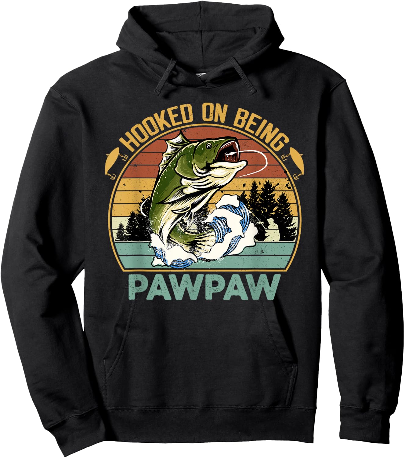 Vintage Hooked On Being Pawpaw Father's Day Fishing Hoodie - Hoodie | Black