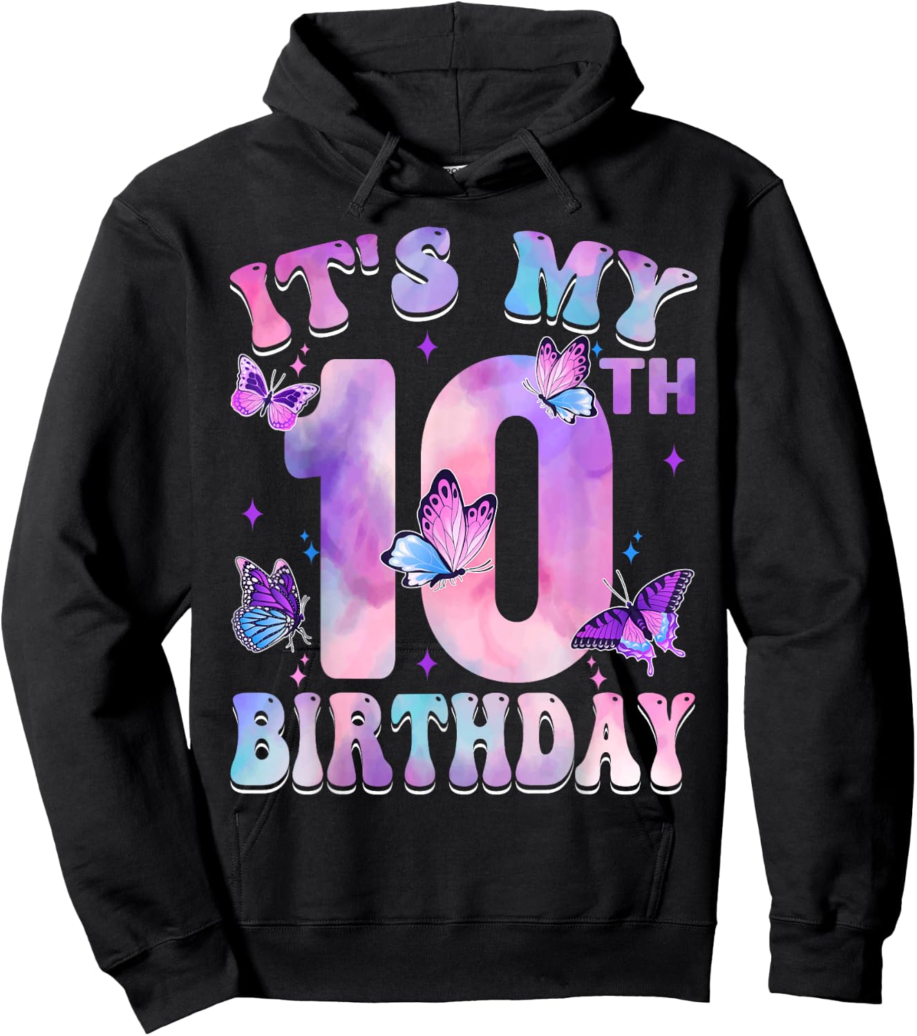 It's My 10th Birthday Butterfly Theme 10 Year Old Party Girl Hoodie - Hoodie | Black