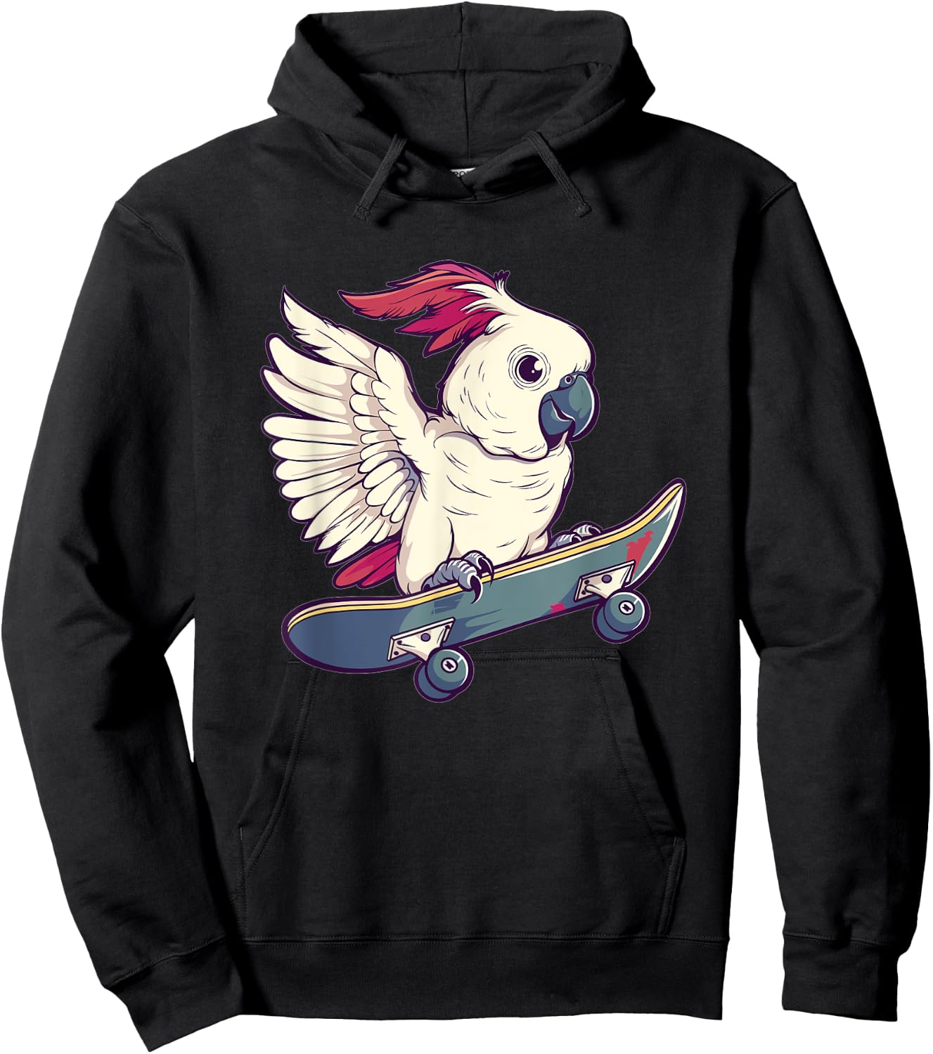 Cute Cockatoo With Skateboard I Kids Cockatoo Hoodie - Hoodie | Black