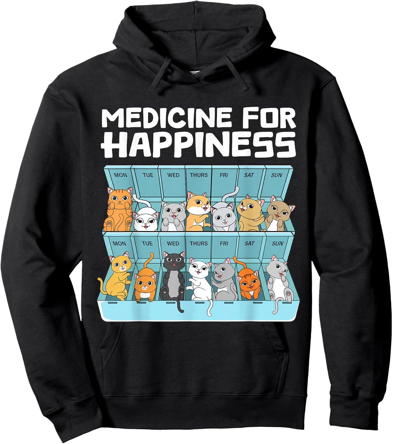 Medicine for Happiness Cats Women Funny Cat Hoodie - Hoodie | Black