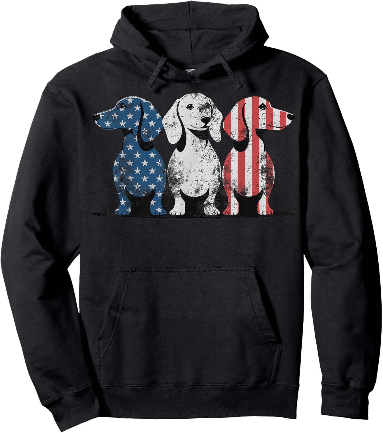 Patriotic Dachshund Dog USA Flag Sunglasses 4th of July Hoodie - Hoodie | Black