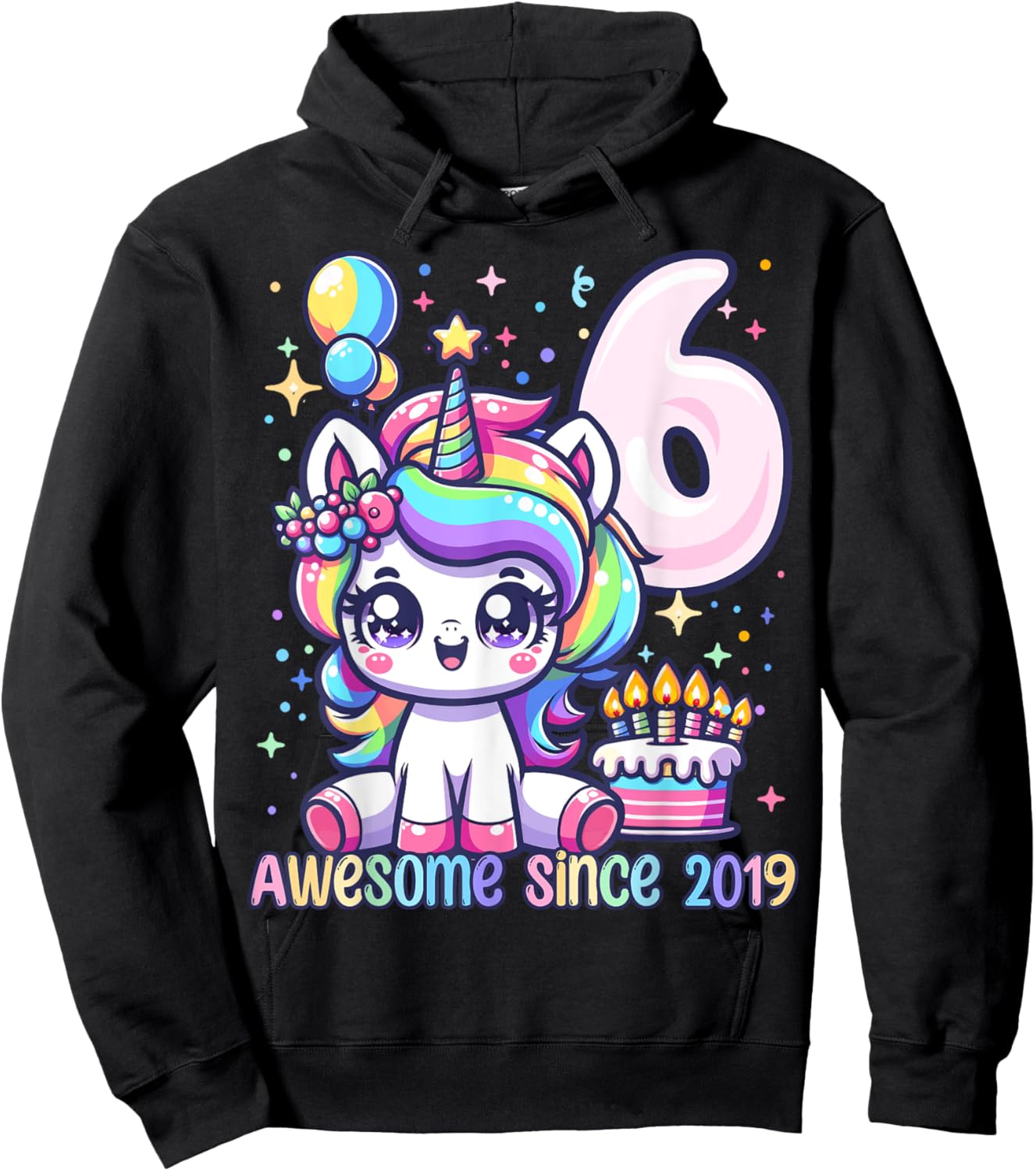Unicorn 6th Birthday 6 Year Old Unicorn Party Girls Outfit Hoodie - Hoodie | Black