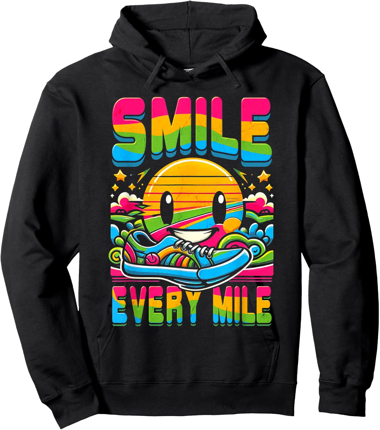 Hilarious Running Runner Smile Every Mile Graphic Saying Hoodie - Hoodie | Black
