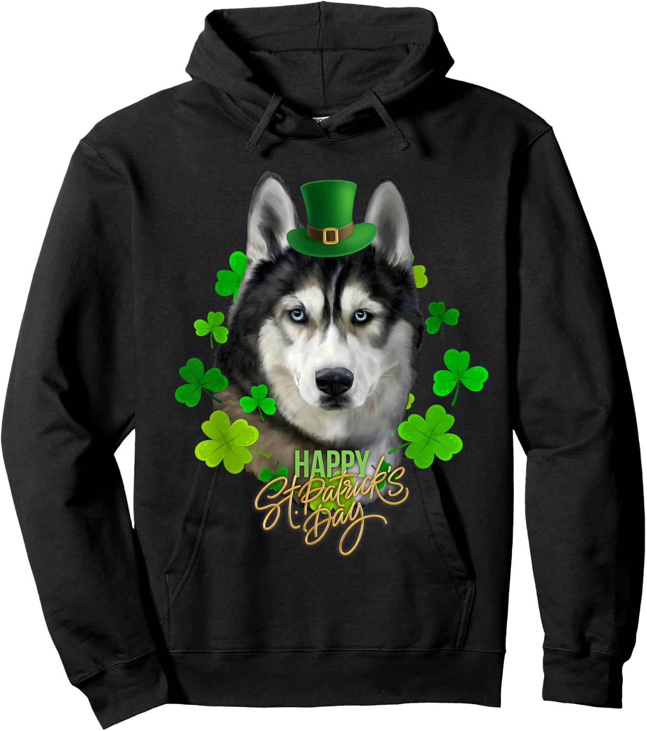 St Patrick's Day Irish Saint Patrick Shamrock Furious Husky Hoodie - Hoodie | Black