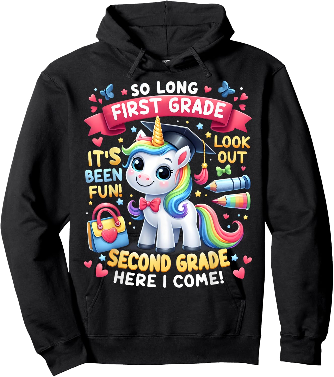 So long First Grade Hello Second Grade Cute Unicorn Summer Men Women Girls Kids Hoodie - Hoodie | Black