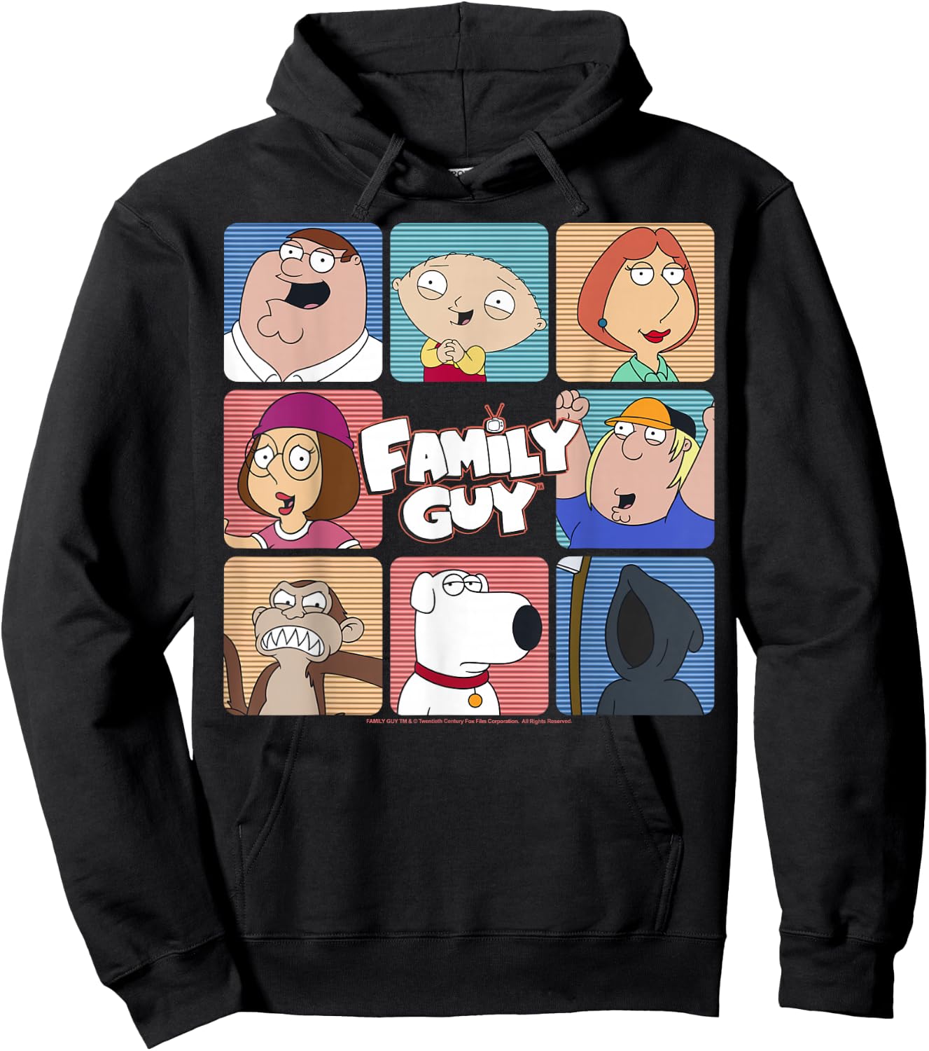 Family Guy Iconic Griffin Family Group Shot Big Chest Panels Hoodie - Hoodie | Black