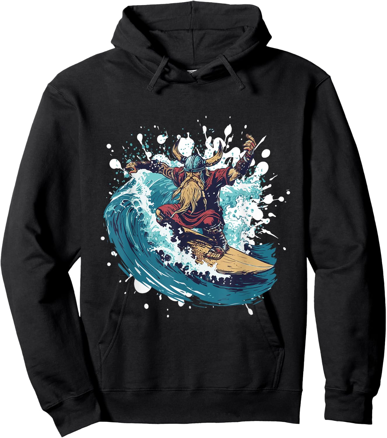 Viking On Surfboard | Odin Surfing Hoodie - Hoodie | Black