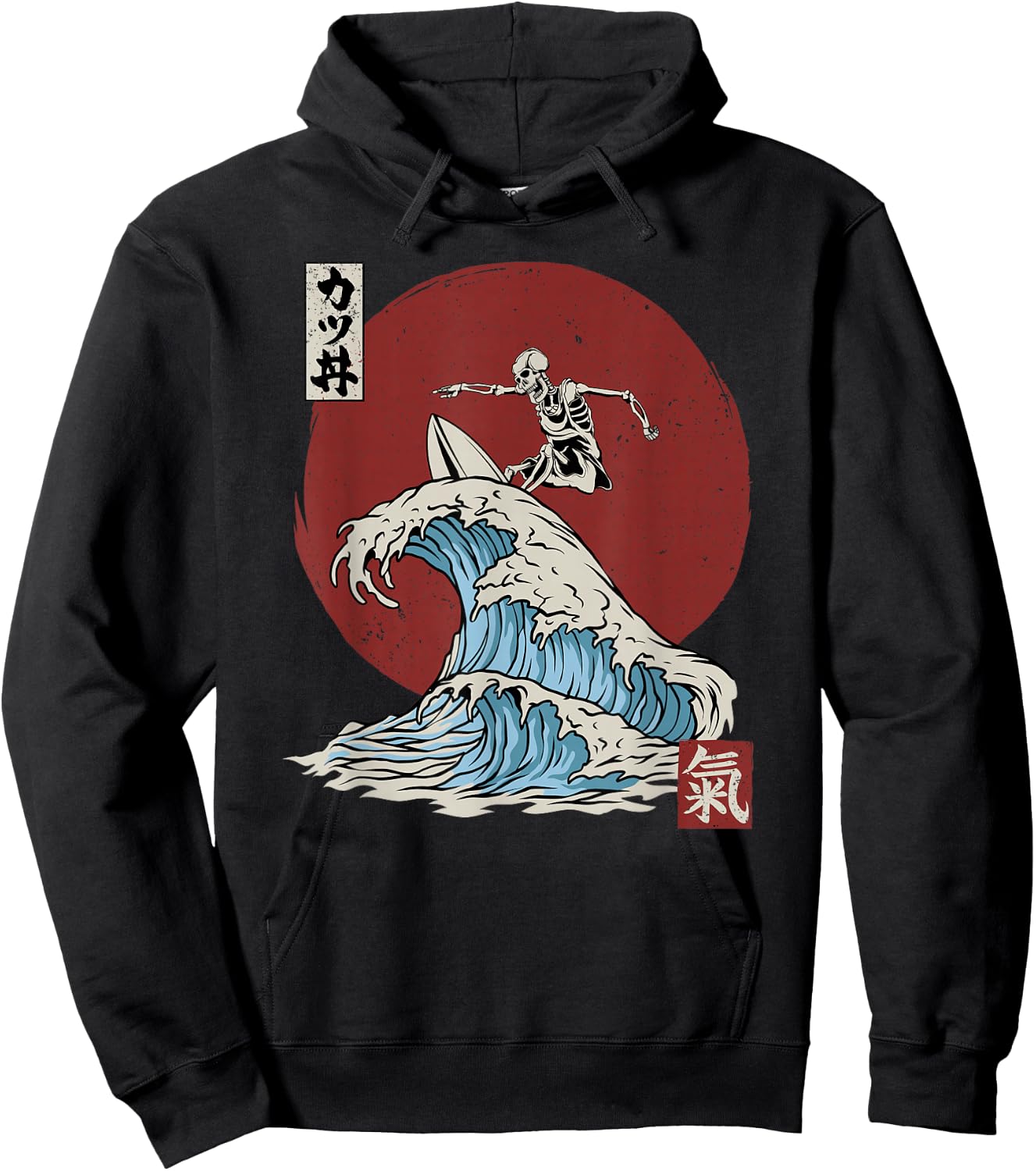 Skeleton Surfing The The Great Wave Off Kanagawa Japanese Hoodie - Hoodie | Black