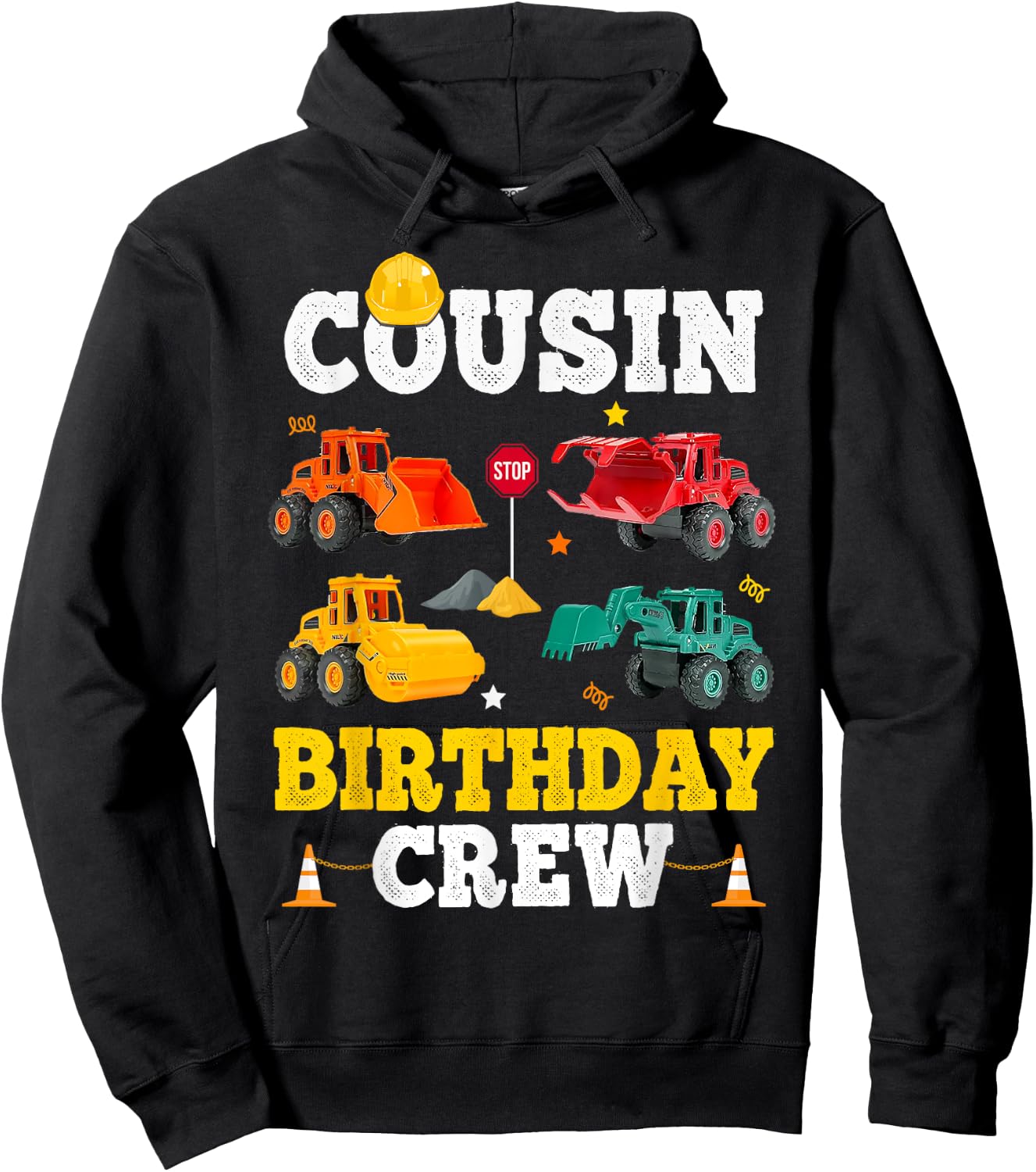 Cousin Birthday Crew Boy Construction Trucks Vehicles Kid Hoodie - Hoodie | Black