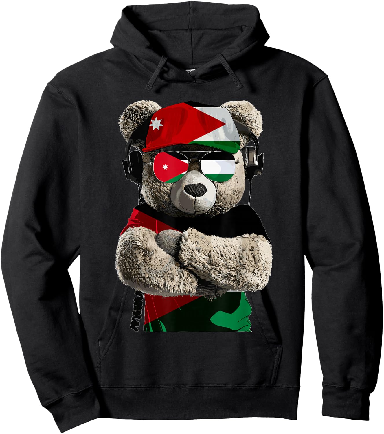 Jordanian Flag Bear Sunglasses Souvenirs Products Jordan Hoodie - Hoodie | Black