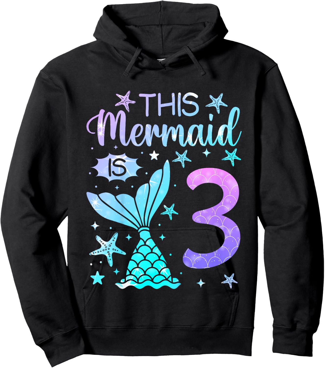 3rd Birthday Shirt Girl 3yr Three 3 Year Old Mermaid Bday Hoodie - Hoodie | Black