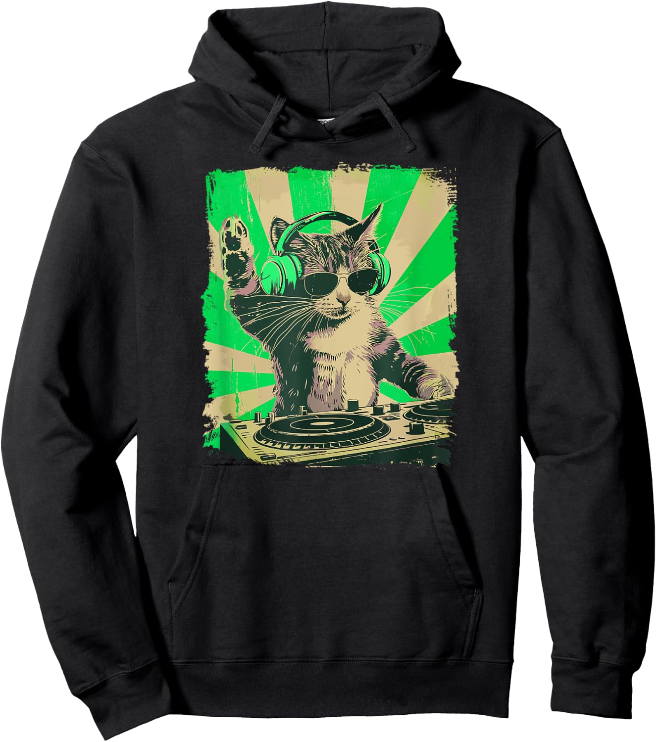 DJ Cat Disco Funny Sound Tech Headphone Techno Music Women Hoodie - Hoodie | Black