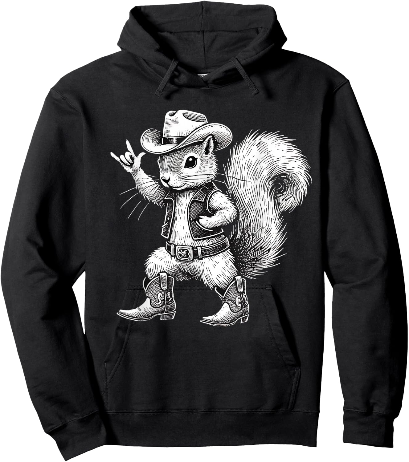 Vintage Squirrel Funny Cowboy Cowgirl Western Country Animal Hoodie - Hoodie | Black