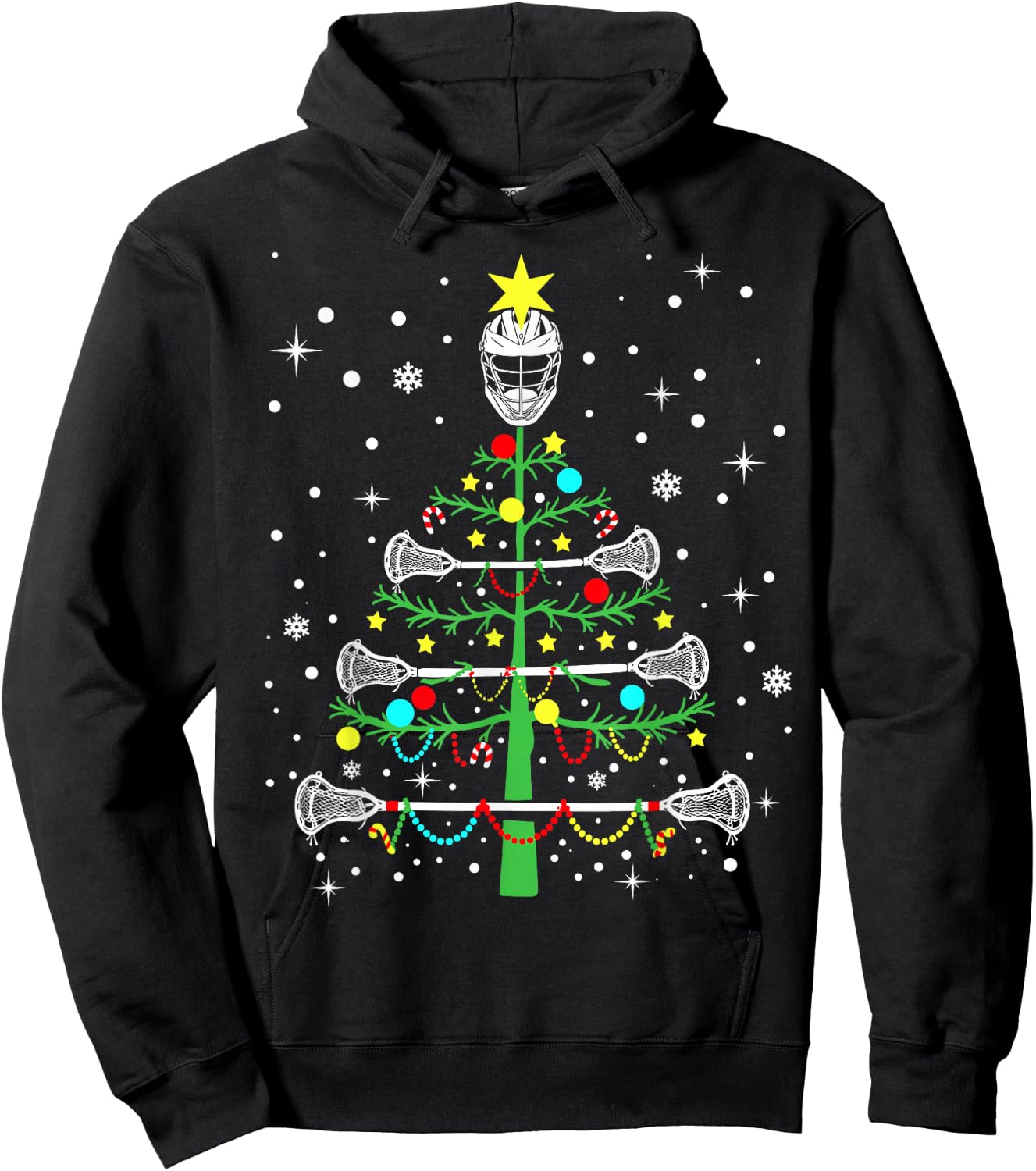 Funny Lacrosse Player Xmas Lights Lacrosse Christmas Tree Hoodie - Hoodie | Black