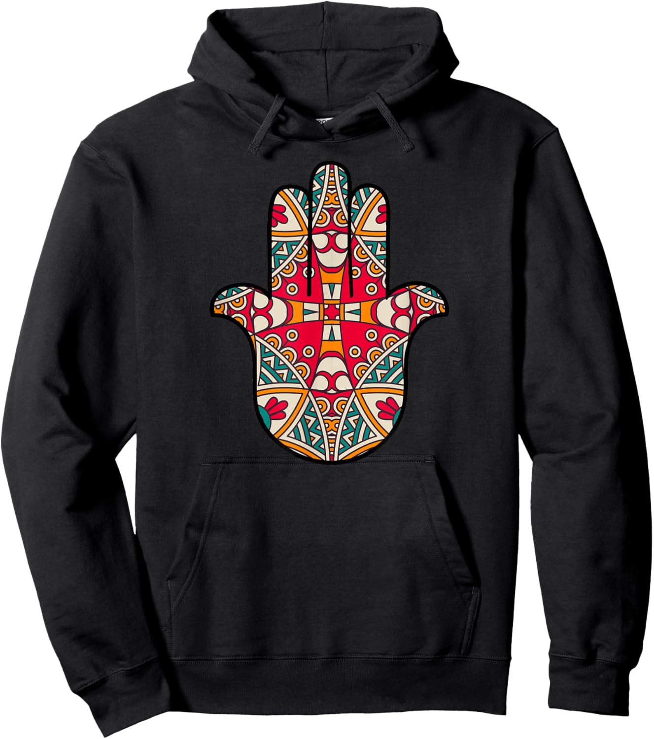 Hamsa Hand, Hamesh, Hand of Miriam Mandala Pattern Hoodie - Hoodie | Black