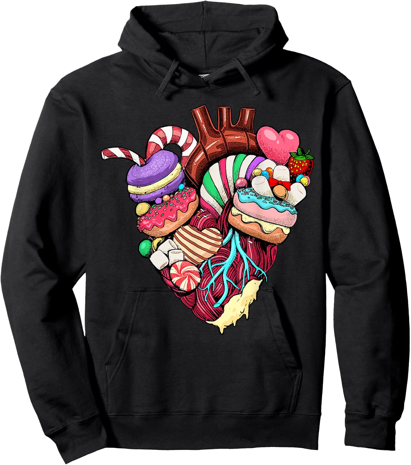 Anatomical Heart Shirt Sweet Candy Heart Cardiology Cardiac Hoodie - Hoodie | Black