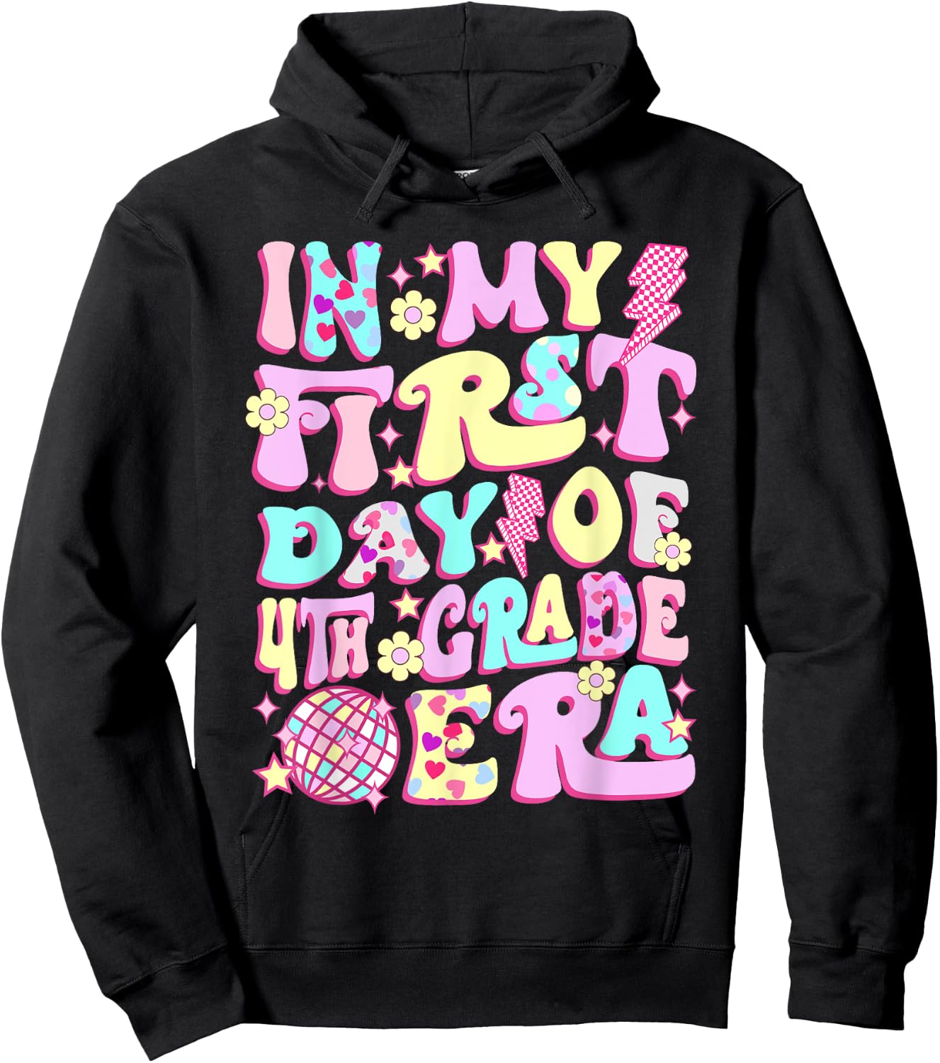 Groovy In My First Day 4th Grade Era Back To School Girls Hoodie - Hoodie | Black