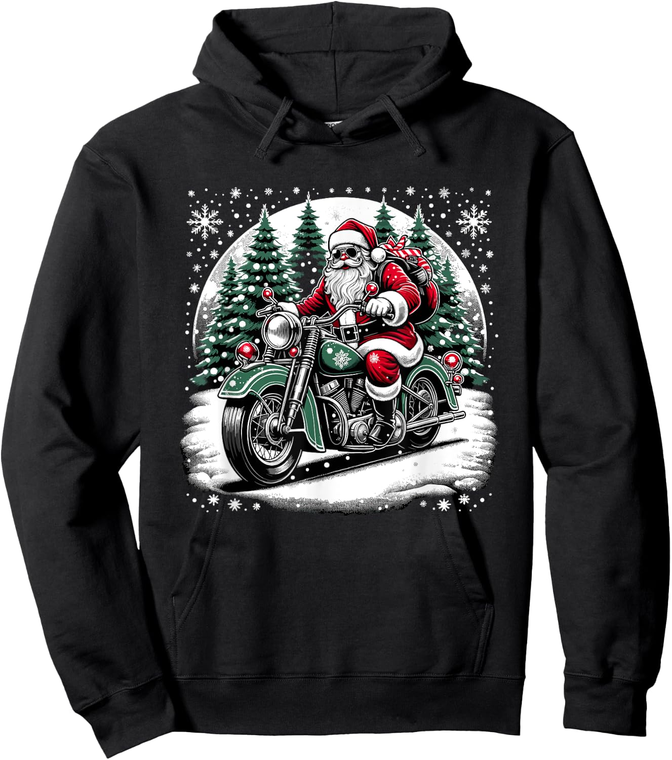 Santa Riding A Vintage Motorcycle Biker Santa Xmas Hoodie - Hoodie | Black