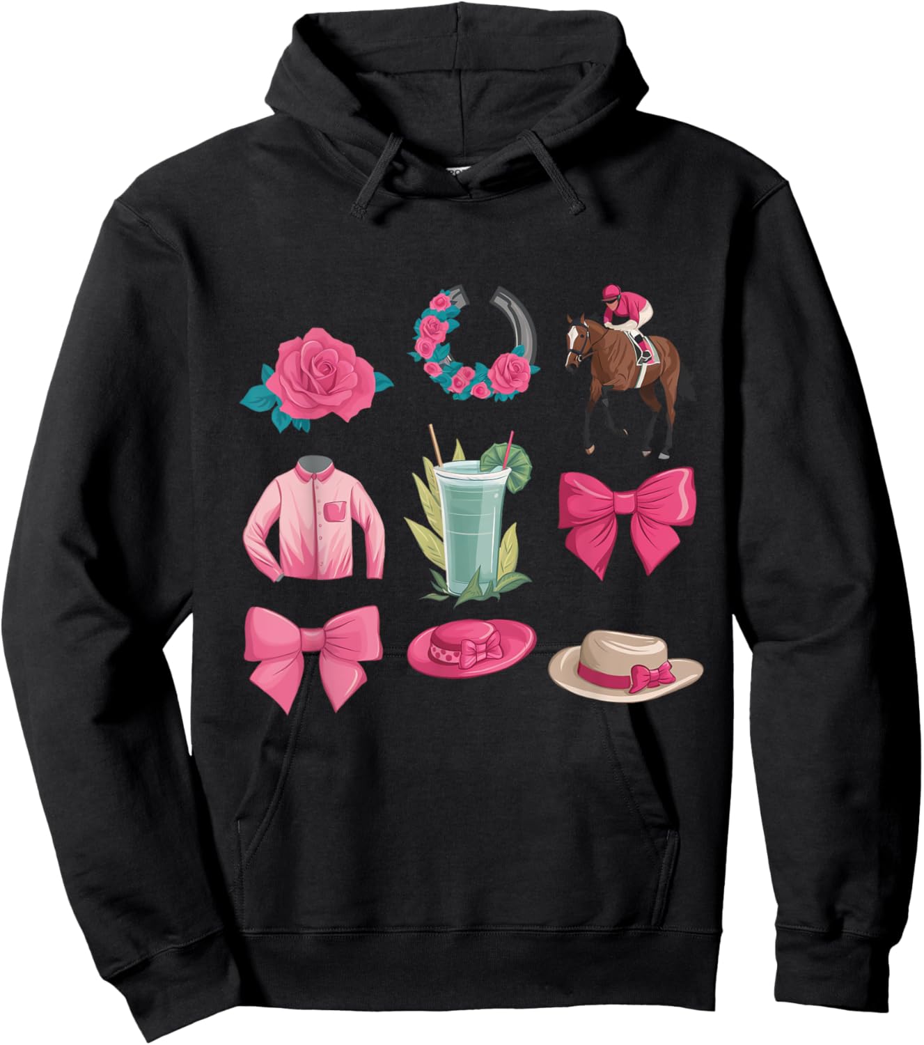 Pink Coquette Bow Derby Day Horse Racing Derby Hoodie - Hoodie | Black