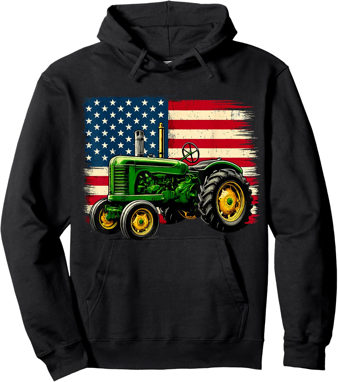 Patriotic Farmer 4th of July Tractor USA Flag Hoodie - Hoodie | Black