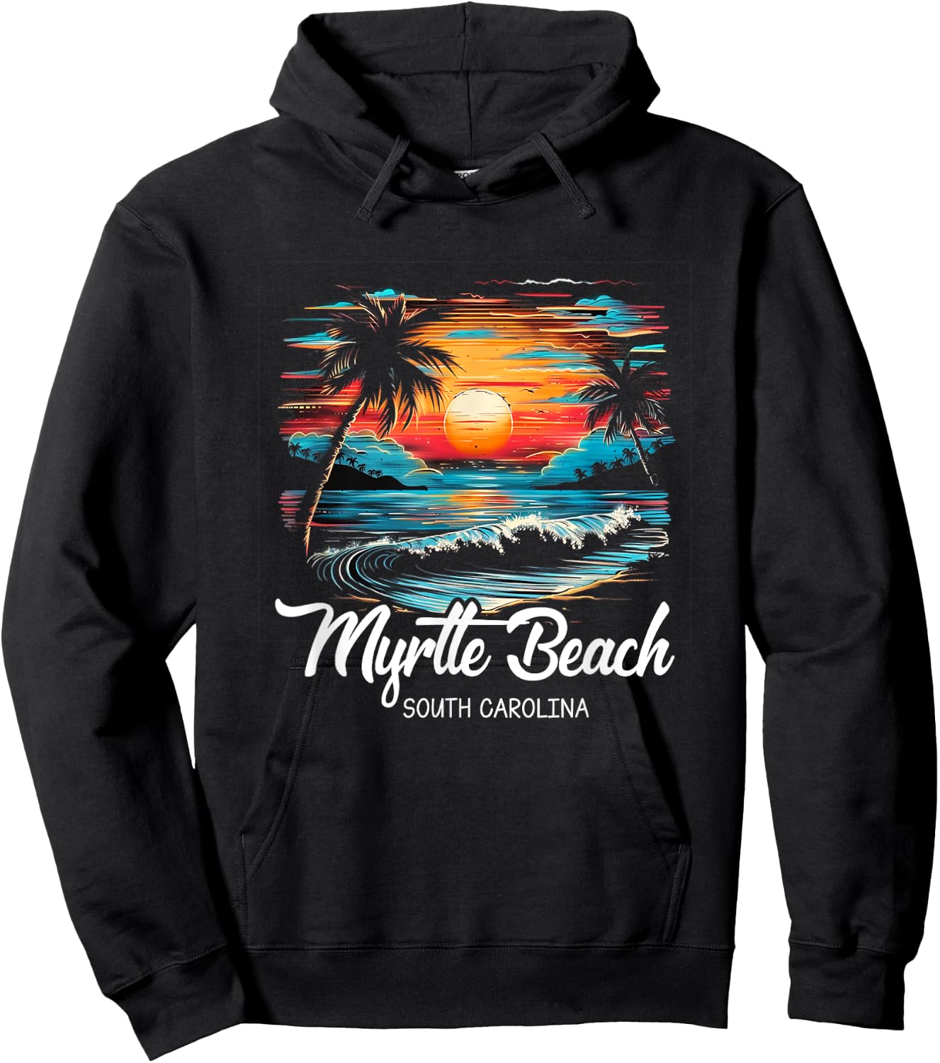 Family Vacation Retro Sunset South Carolina Myrtle Beach Hoodie - Hoodie | Black