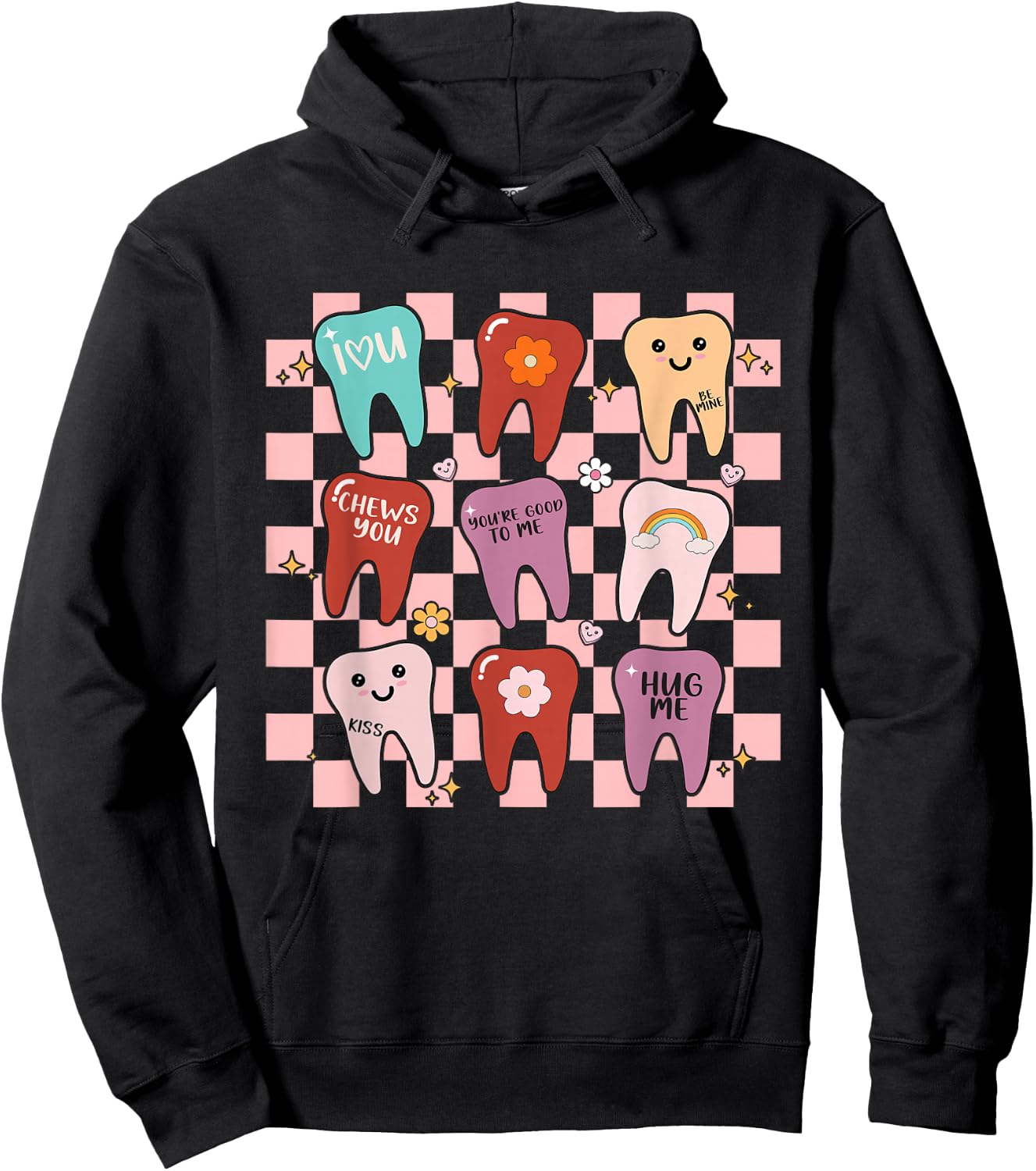 Dental Valentines Cute Teeth Hugging Heart Dentist Hoodie - Hoodie | Black