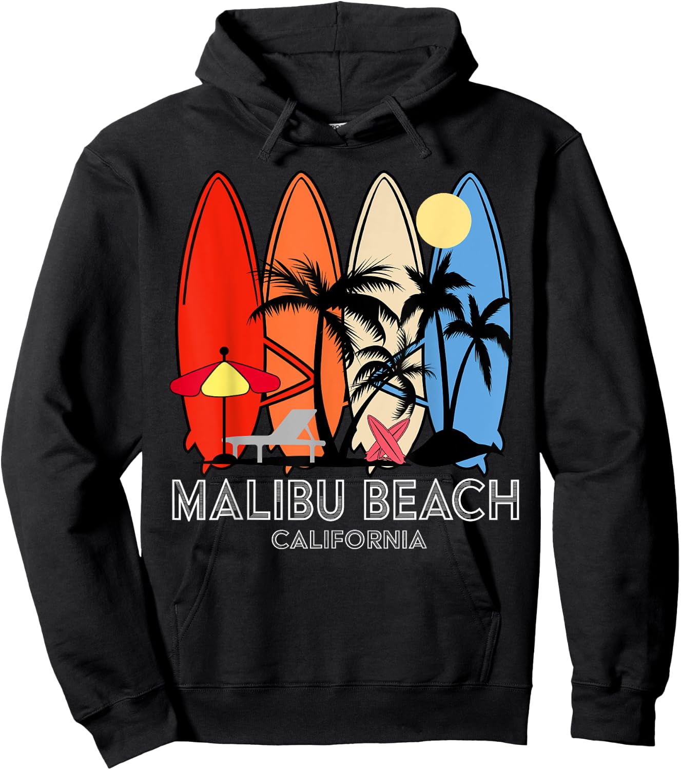 Malibu Beach California Retro Surfer Vintage Women Kids Hoodie - Hoodie | Black