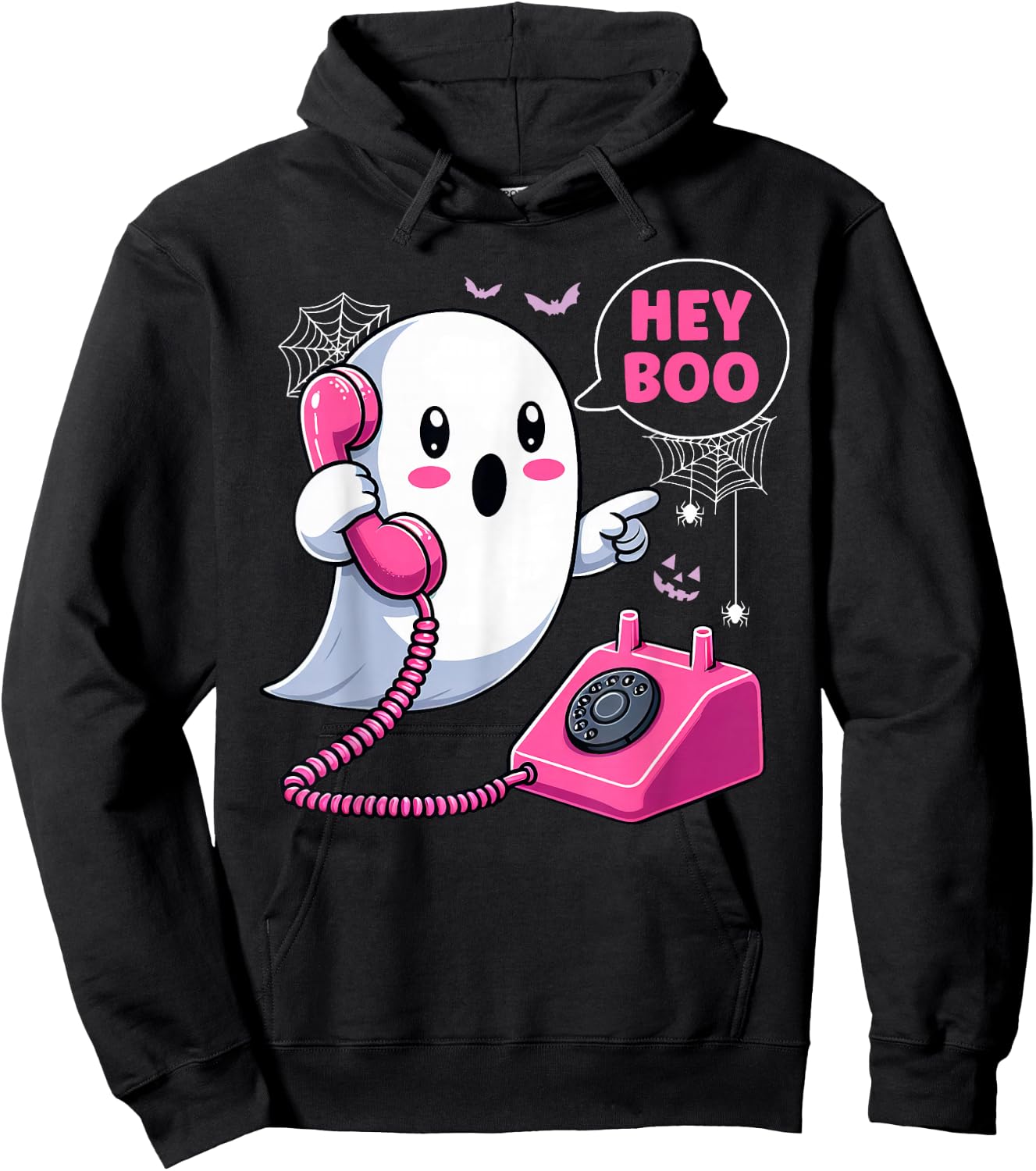 Groovy Hey Boo Cute Ghost Funny Halloween Girls Women Kids Hoodie - Hoodie | Black