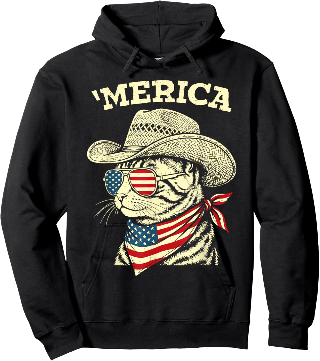 Funny USA Merica Cat 4th of July Patriotic America Men Women Hoodie - Hoodie | Black