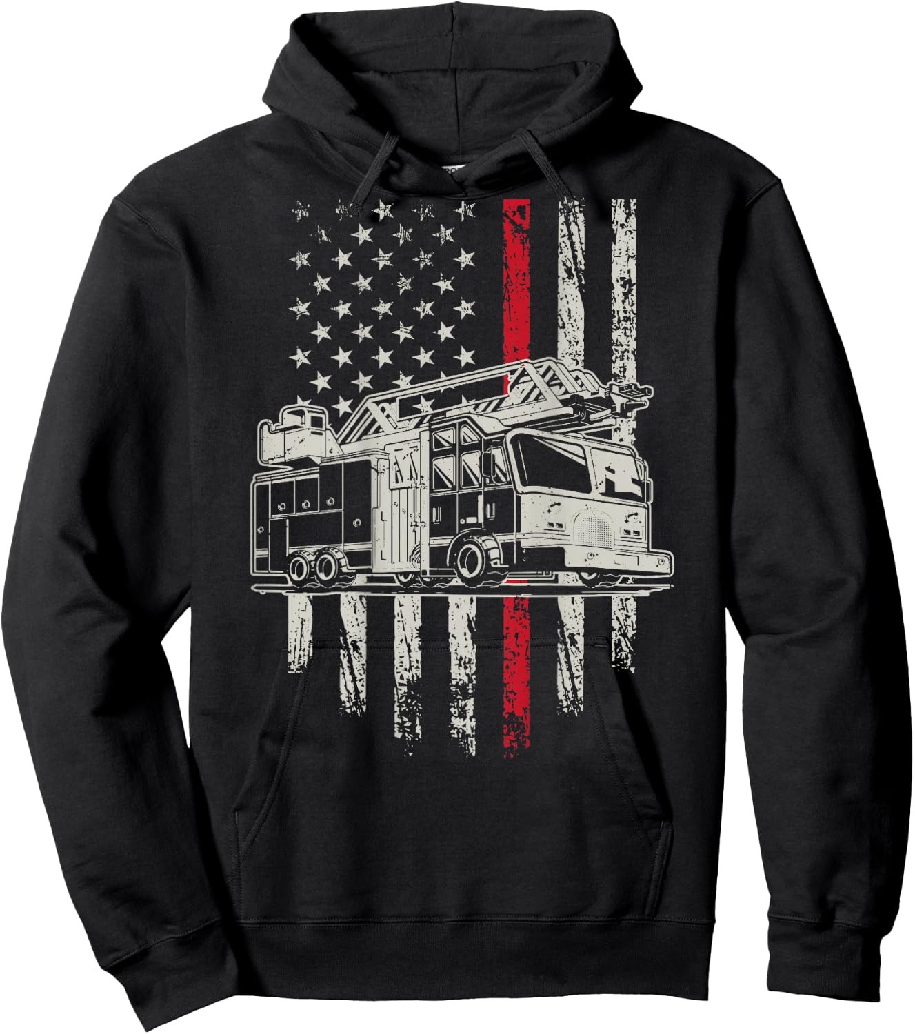 USA Flag Firefighter 4th Of July Patriotic Design On Back Hoodie - Hoodie | Black