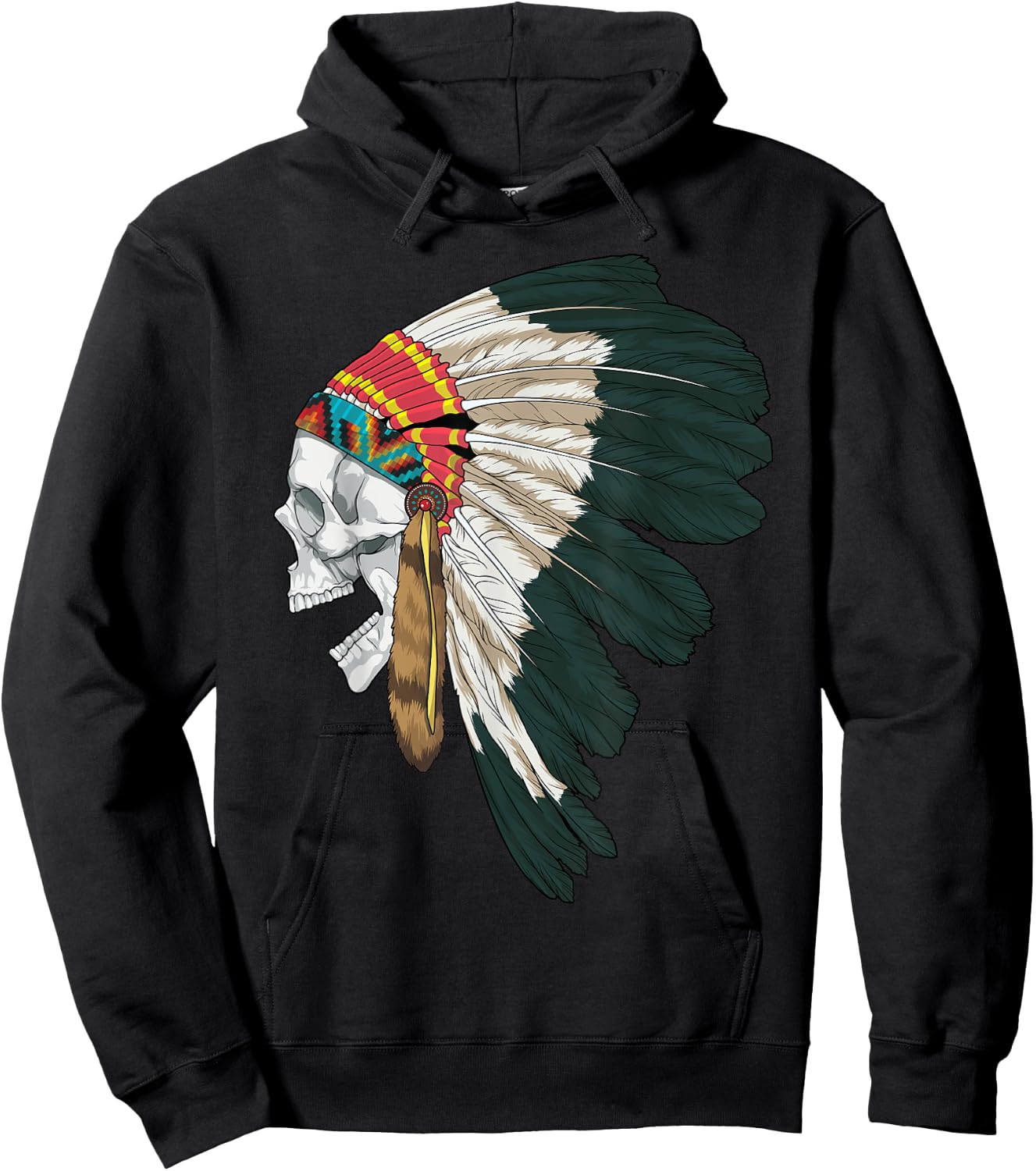 American Skull Native Indian Eagle Chief Tribal Headdress Hoodie - Hoodie | Black