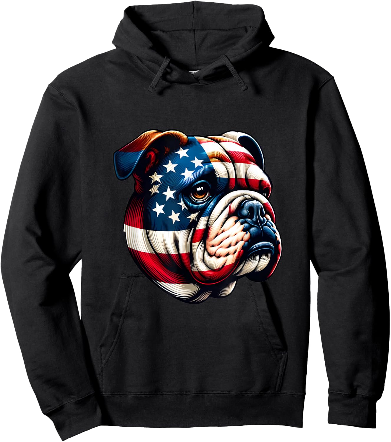 Patriotic English Bulldog Lover Owner Men American USA Flag Hoodie - Hoodie | Black