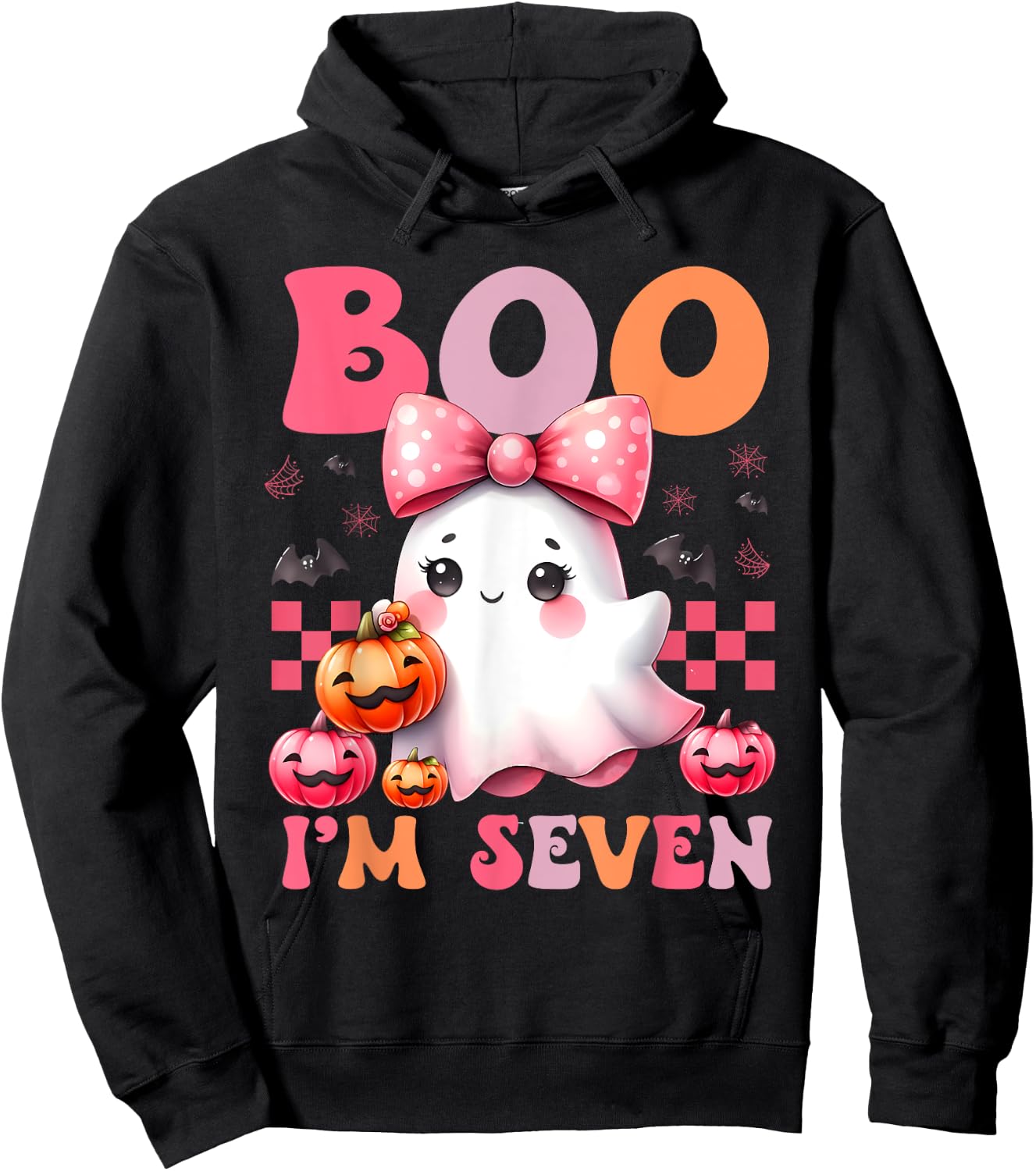 Boo I'm Seven Ghost Seventh 7th Birthday Halloween Girls Hoodie - Hoodie | Black